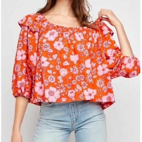 Free People Tops - Freee People Miss Daisy floral printed ruffle smock blouse woman's size medium